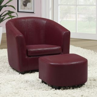 Monarch Faux Leather Juvenile Chair and Ottoman 2 Piece Set   Red   Club Chairs