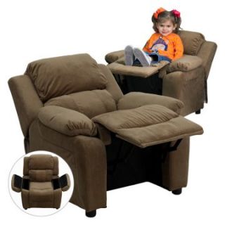 Flash Furniture Deluxe Heavily Padded Microfiber Kids Recliner with Storage Arms   Brown   Kids Recliners