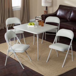 Meco Sudden Comfort Deluxe Double Padded Chair and Back  5 Piece Card Table Set   Grey Dream   Card Tables & Chairs