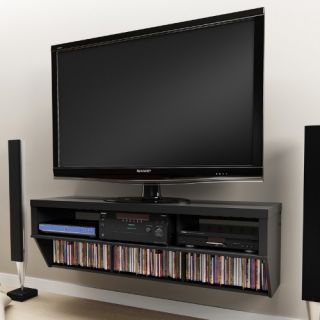 Prepac Series 9 Designer Collection 58 in. Wall Mounted AV Console   Black   TV Stands