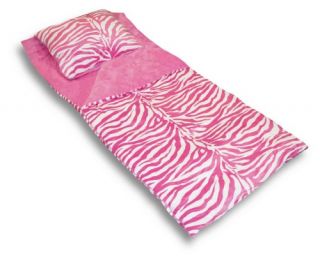 Zebra Microplush Juvenile Sleeping Bag with Attached Pillow   Pink/White   Playhouse Furniture