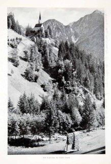 1956 Print Saint Justina Parish Church Zenker Otto Mountains Forests Austria   Original Halftone Print  