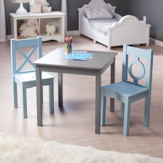 Lipper Hugs and Kisses Table and 2 Chair Set   Gray & Blue   Activity Tables
