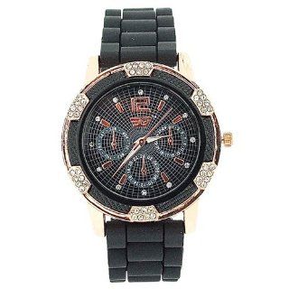 Golddigga Ladies Rose Gold Crystal Black Silicone Strap Fashion Watch DIG68D at  Women's Watch store.