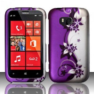Bundle Accessory for Verizon Nokia Lumia 822   Purple Vine Designer Hard Case Protective Cover + Lf Stylus Pen + Lf Screen Wiper Cell Phones & Accessories