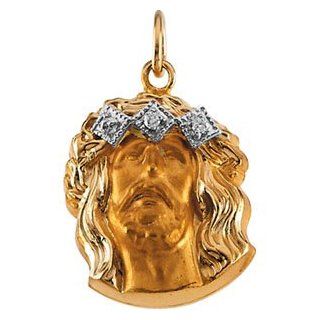 14K Yellow Gold Head Of Jesus Crown Pendant With Jewelry