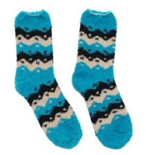 Teal Fuzzy Socks With Striped Design Clothing