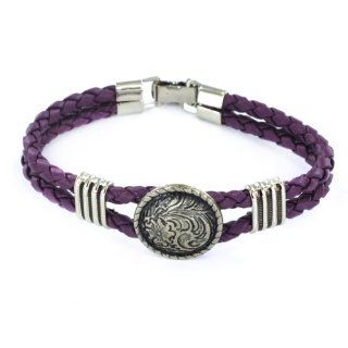 Women's Threaded Purple Leather Bracelet with Choncho Flower Centerpiece   7'' Length Jewelry