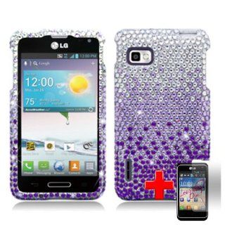 LG Optimus F3 LS720 (Sprint/MetroPCS/T Mobile) 2 Piece Snap On Rhinestone/Diamond/Bling Case Cover, Silver/Purple Waterfall Cover + LCD Clear Screen Saver Protector Cell Phones & Accessories