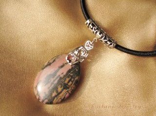 Abstract Fantasy7  Pink Rhodonite Gemstone Pendant Necklace  
