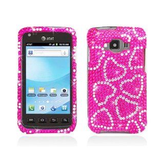 Hot Pink Heart Bling Gem Jeweled Crystal Cover Case for Samsung Rugby Smart SGH I847 Cell Phones & Accessories