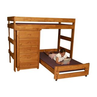 Chelsea Home Twin over Twin Loft Bed with 5 Drawer Chest   Ginger Stain   Loft Beds
