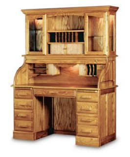 Haugen Americana Oak Roll Top Desk with Optional Hutch   Writing Desks