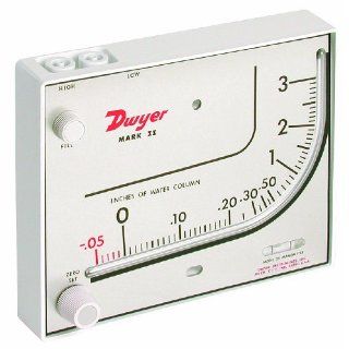 Dwyer Series Mark II Molded Plastic Manometer, Range 0 3"WC, Red oil, 0.826 sp. gr.