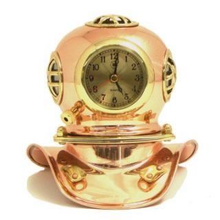 Bey Berk International Copper and Brass Divers Helmet Clock   Desktop Clocks