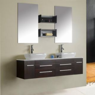 Virtu USA Augustine 59 in. Wall Mount Espresso Double Bathroom Vanity Complete Set UM 3051   Double Sink Bathroom Vanities
