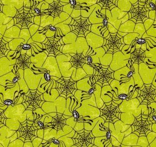 RJR Deb Grogan 'Witchy Poo' Spiderwebs on Green Halloween Cotton Fabric   2yds 6in