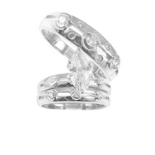 14k White Gold, Trio Three Piece Wedding Ring Set with Lab Created Gems Jewelry