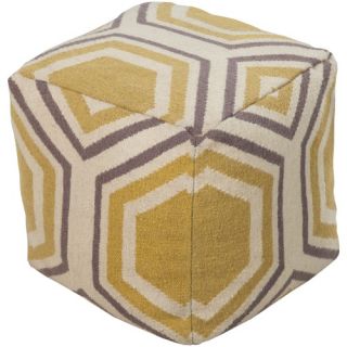 Surya 18 in. Cube Wool Pouf   Ivory / Parsnip   Ottomans