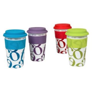 Konitz Script Collage Travel Mugs in Assorted Colors   Set of 4   Coffee Mugs