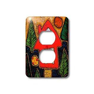 3dRose LLC lsp_21209_6 Red House Folk Art Trees Colorful 2 Plug Outlet Cover   Outlet Plates  