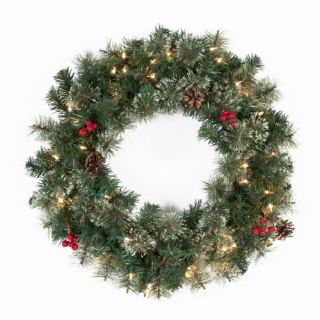 24 in. Classic Pine Pre lit Wreath with Berries and Pine Cones   Christmas Wreaths