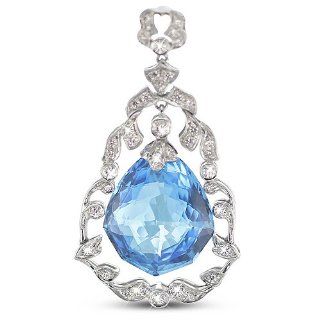 Ornate Pear Shape Natural Blue Topaz Pendant With Clear CZ Design Frame In Silver Jewelry