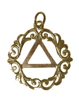 Alcoholics Anonymous AA Symbol Pendant, #834 3, Antiqued Brass, AA Symbol in a Beautiful Scroll Style Circle Jewelry