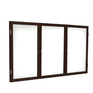 3 Door Wood Frame Enclosed Porcelain Magnet Whiteboard Size 48" H x 96" W x 2.25" D, Frame Finish Walnut  Ordinary Display Boards 