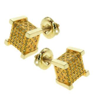 0.43 Ct 10K Solid Yellow Gold Square Shape Canary Diamond Stud Earrings 6mm Jewelry