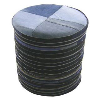 Moe's Home Collection Denim and Zipper Round Ottoman   Ottomans