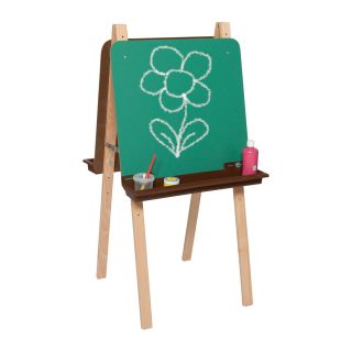 Wood Designs Double Adjustable Easel with Chalkboard and Brown Trays   Learning Aids