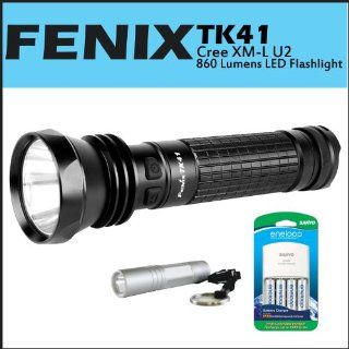 Fenix TK41 860 Lumens Cree XM L U2 LED Flashlight + Sanyo 4 Position AC Charger w/ 4 AA Eneloop Batteries 1500 Cycle + Accessory Kit Sports & Outdoors