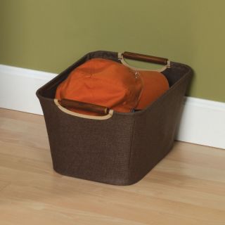 13 in. Coffee Linen Bin with Wood Handles   Storage Bins & Baskets