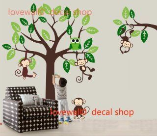 Simple Trees with Tree Branch Cute Monkey Leaf Leaves Owls Owl Cubs Room House Wall Sticker Art Murals Stickers Decal Decor Removeable 861 