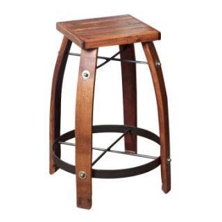 2 Day Designs Reclaimed 28 Inch Stave Wine Barrel Bar Stool with Wood Seat   Wine Furniture