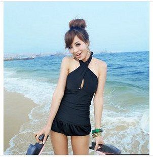 2014 New Sexy Womens One Piece Swimdress Plus Size Swimsuit Monokini Swimsuit Coverups (L, Black) Beauty