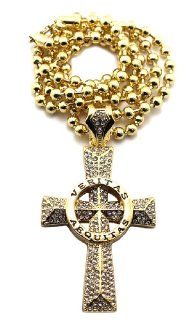 Veritas Aequitas Rhinestone Veritas Aequitas Cross Pendant w/6mm 36" Ball Chain Necklace Gold MP863GBC Jewelry