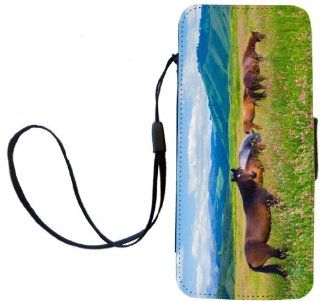 Rikki KnightTM Horses Grazing on Meadow PU Leather Wallet Type Flip Case with Magnetic Flap and Wristlet for Apple iPhone 5 &5s Cell Phones & Accessories