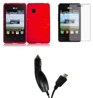 LG 840G   Premium Accessory Kit   Red Flexible TPU Argyle Checker Case + ATOM LED Keychain Light + Screen Protector + Car Charger Cell Phones & Accessories