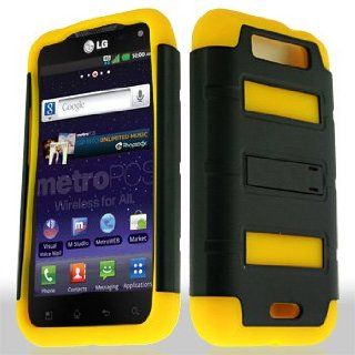 LG Connect 4G 4 G MS840 MS 840 / Viper LS840 LS 840 Hybrid Black Hard Case and Yellow Silicone Skin Dual Combo 2 in 1 with Kickstand / Kick Stand Snap On Protective Cover Cell Phone Cell Phones & Accessories