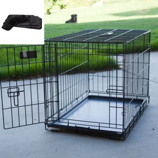 Midwest iCrate Folding Single Door Dog Crate with Deluxe Black Mat   Dog Crates