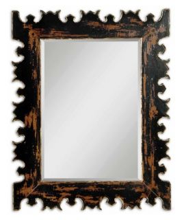 Uttermost Caissa Heavy Distressed Black & Gold Wall Mirror   34W x 43H in.   Wall Mirrors