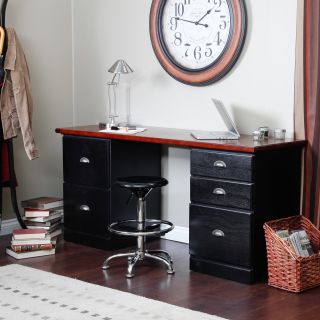 Valona Five Drawer Desk   Black/Dark Cherry   Desks