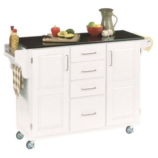 Deluxe Kitchen Island White Finish with Black Granite Top   Kitchen Islands and Carts