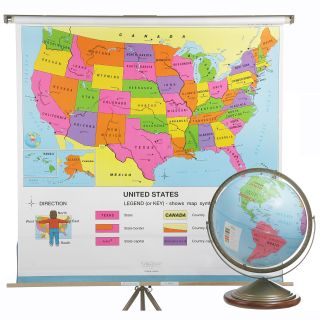 Cram Starter 16 Inch Diameter Tabletop Globe & U.S./World Map   Desk Accessories