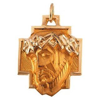 CleverEve Designer Series 14K Yellow Gold Head of Jesus w/ Crown Jesus Face Cross Pendant 18.0 x 16.0mm CleverEve Jewelry