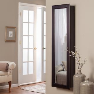 Lighted Wall Mount Locking Jewelry Armoire   Espresso   Jewelry Armoires