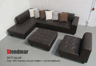 4pc New Modern Espresso Top Grain Leather Sectional Sofa S4707LE  