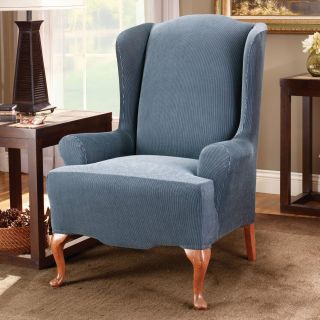 Sure Fit Stretch Stripe Wing Chair Slipcover   Chair Slipcovers